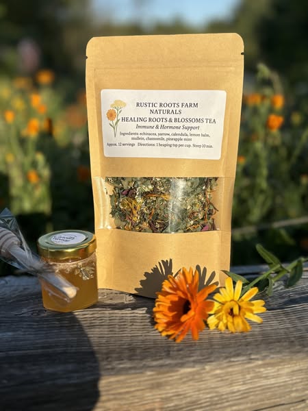 Rustic Roots Farm organic herbal tea blend with honey